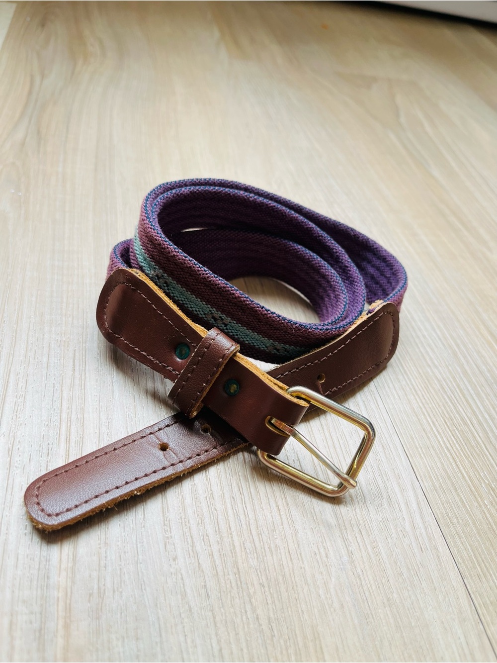 Women’s Vintage Authentic Brown Leather-Trim Multicolor Belt 31” Belt M